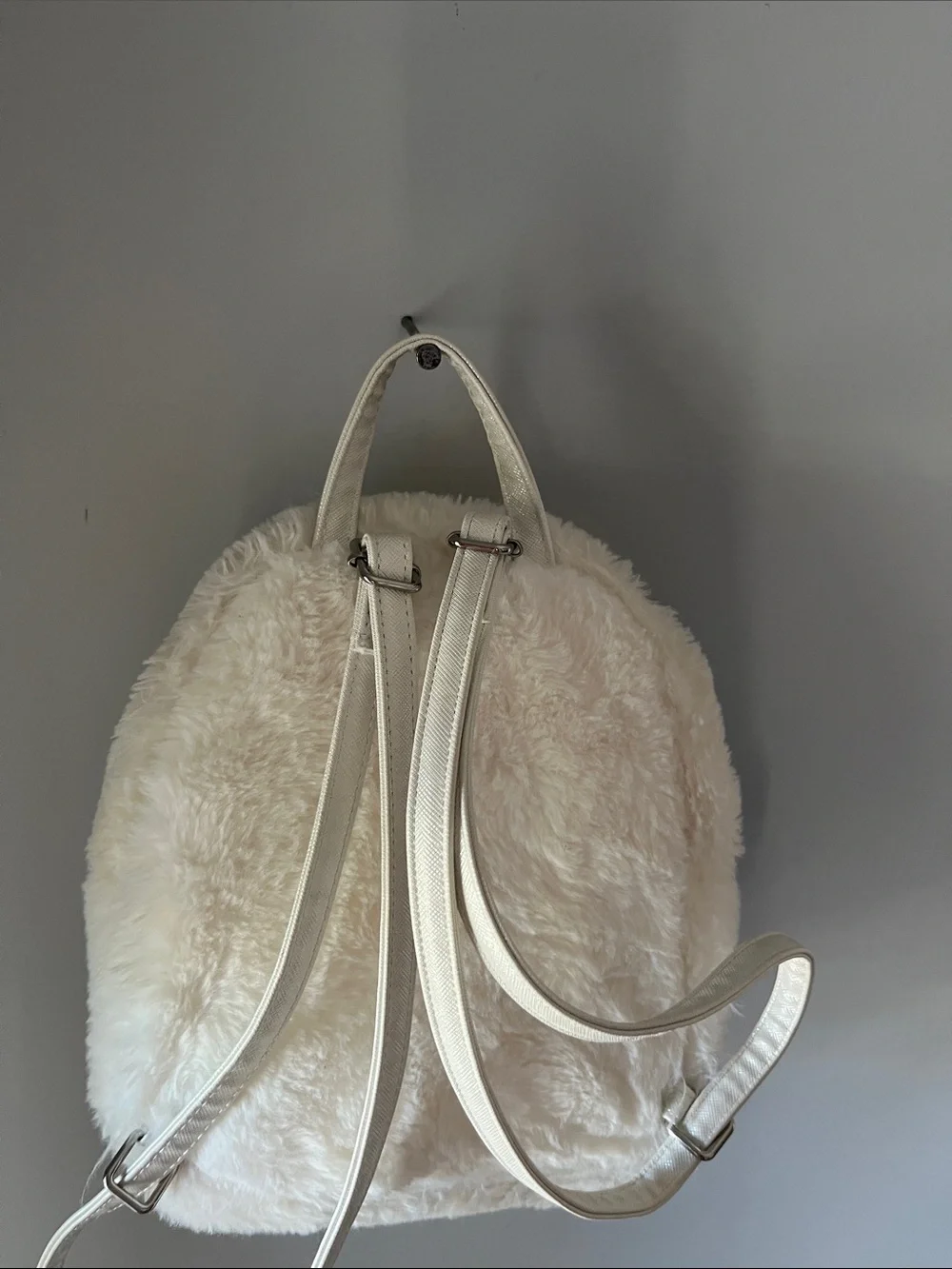 Kids White Fuzzy Backpack with Colorful Heart & 'LOVE' Patches